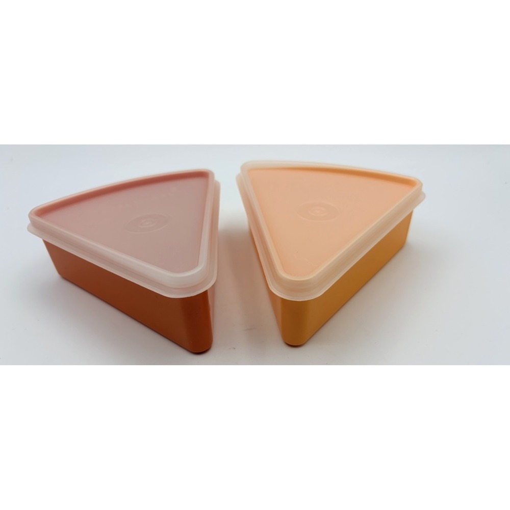 2 Vtg Tupperware Triangle Keeper Containers & Lids